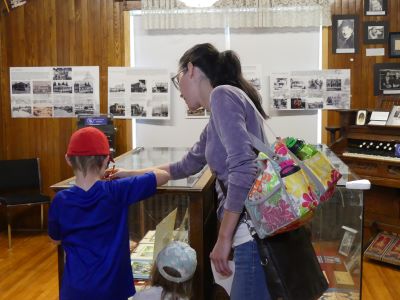 woman and child in museum